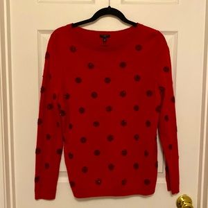 Talbots red sweater. With glitter circles - dress up or down. Size large petite